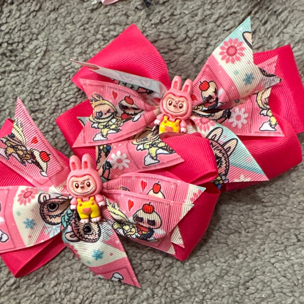 Colorful handmade Labubu Hair Bows 12 bows 6 pairs